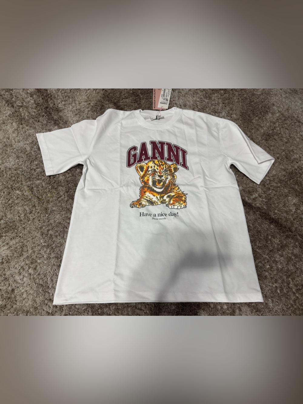 Ganni T-shirt in White Basic Jersey with Leopard